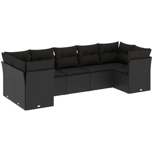 vidaXL Salon de jardin 7 pcs avec coussins noir résine tressée pas cher