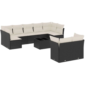 vidaXL Salon de jardin 10 pcs avec coussins noir résine tressée pas cher