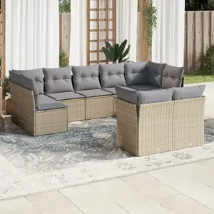 vidaXL Salon de jardin avec coussins 9 pcs beige résine tressée pas cher
