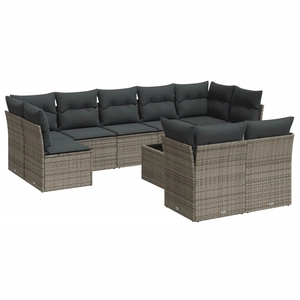 vidaXL Salon de jardin 9 pcs avec coussins gris résine tressée pas cher