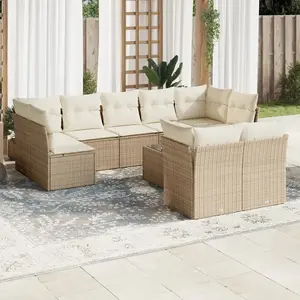 vidaXL Salon de jardin avec coussins 10 pcs beige résine tressée pas cher