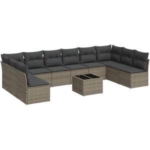 vidaXL Salon de jardin 11 pcs avec coussins gris résine tressée pas cher