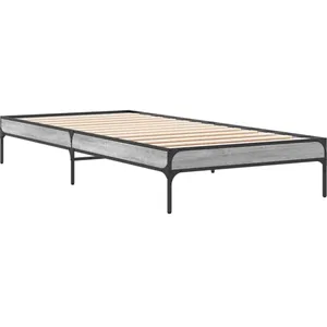 vidaXL Cadre de lit sonoma gris 90x190 cm bois d'ingénierie et métal pas cher
