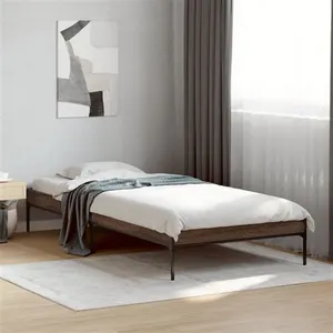 vidaXL Cadre de lit chêne marron 90x200 cm bois d'ingénierie et métal pas cher