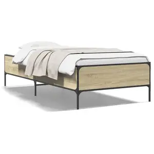 vidaXL Cadre de lit chêne sonoma 90x190 cm bois d'ingénierie et métal pas cher