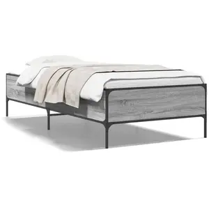 vidaXL Cadre de lit sonoma gris 90x190 cm bois d'ingénierie et métal pas cher