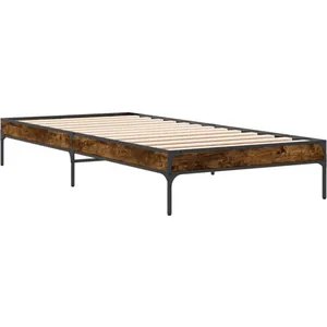 Vidaxl - Cadre de lit chêne fumé 90x200 cm bois d'ingénierie et métal Smoked oak pas cher