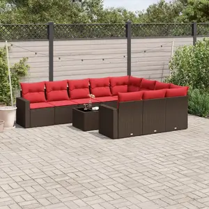 vidaXL Vidaxl Salon De Jardin Et Coussins 11 Pcs Marron Résine Tressée pas cher