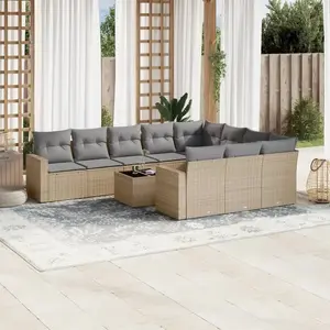 vidaXL Salon de jardin 11 pcs avec coussins beige résine tressée pas cher