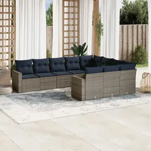 vidaXL Vidaxl Salon De Jardin 10 Pcs Avec Coussins Gris Résine Tressée pas cher