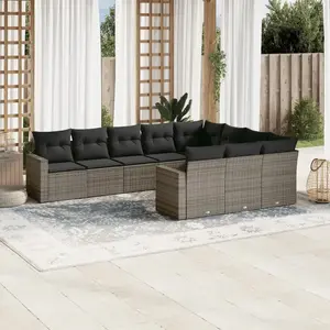 vidaXL Salon de jardin avec coussins 10 pcs gris résine tressée pas cher