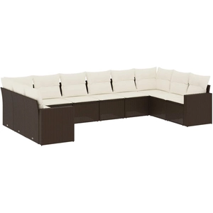 vidaXL Salon de jardin 10 pcs avec coussins marron résine tressée pas cher