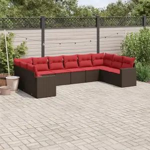 vidaXL Vidaxl Salon De Jardin 10 Pcs Avec Coussins Marron Résine Tressée pas cher
