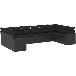 vidaXL Salon de jardin 11 pcs avec coussins noir résine tressée pas cher
