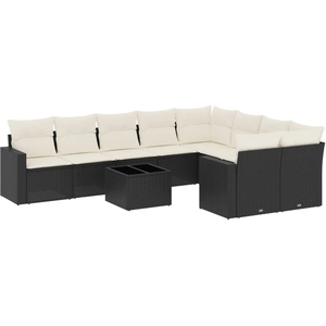 vidaXL Salon de jardin 10 pcs avec coussins noir résine tressée pas cher