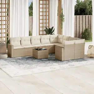 vidaXL Salon de jardin avec coussins 10 pcs beige résine tressée pas cher