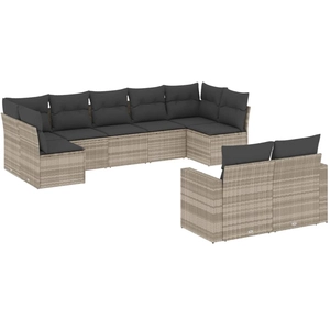 vidaXL Salon de jardin avec coussins 10 pcs gris clair résine tressée pas cher