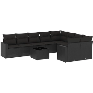 vidaXL Salon de jardin 9 pcs avec coussins noir résine tressée pas cher