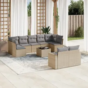 vidaXL Salon de jardin avec coussins 10 pcs beige résine tressée pas cher