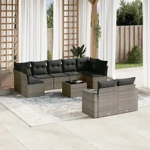 vidaXL Salon de jardin avec coussins 10 pcs gris résine tressée pas cher
