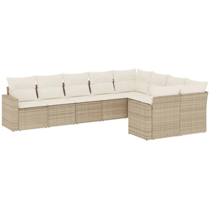 vidaXL Salon de jardin avec coussins 9 pcs beige résine tressée pas cher
