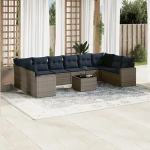 vidaXL Vidaxl Salon De Jardin 11 Pcs Avec Coussins Gris Résine Tressée pas cher