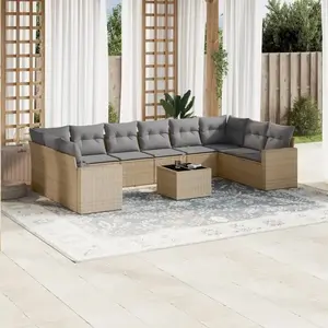 vidaXL Salon de jardin 11 pcs avec coussins beige résine tressée pas cher