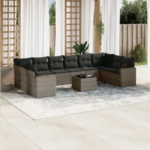 vidaXL Salon de jardin 11 pcs avec coussins gris résine tressée pas cher