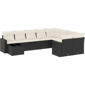 vidaXL Salon de jardin 10 pcs avec coussins noir résine tressée pas cher