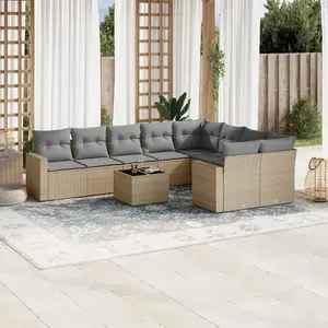 vidaXL Salon de jardin avec coussins 10 pcs beige résine tressée pas cher