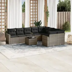 vidaXL Salon de jardin avec coussins 10 pcs gris résine tressée pas cher