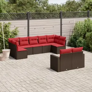 vidaXL Vidaxl Salon De Jardin Avec Coussins 9 Pcs Marron Résine Tressée pas cher