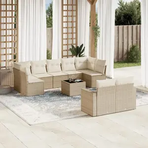 vidaXL Salon de jardin avec coussins 10 pcs beige résine tressée pas cher