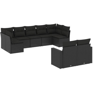 vidaXL Salon de jardin 9 pcs avec coussins noir résine tressée pas cher
