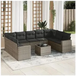 vidaXL Salon de jardin avec coussins 10 pcs gris résine tressée pas cher
