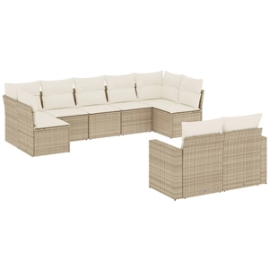 vidaXL Salon de jardin avec coussins 9 pcs beige résine tressée pas cher