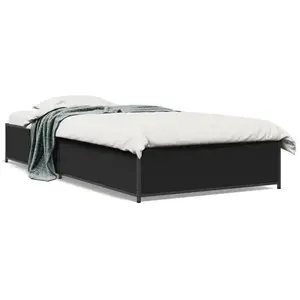 vidaXL Cadre de lit noir 75x190 cm bois d'ingénierie et métal pas cher