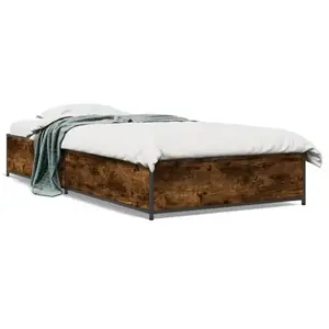 vidaXL Cadre de lit chêne fumé 75x190 cm bois d'ingénierie et métal pas cher
