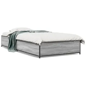 vidaXL Cadre de lit sonoma gris 75x190 cm bois d'ingénierie et métal pas cher