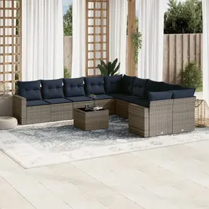 vidaXL Vidaxl Salon De Jardin 11 Pcs Avec Coussins Gris Résine Tressée pas cher