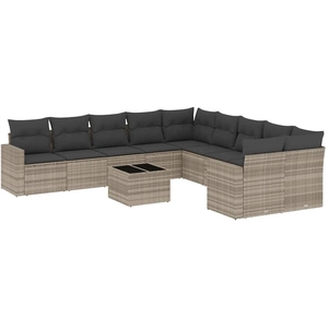 vidaXL Salon de jardin 11 pcs avec coussins gris clair résine tressée pas cher