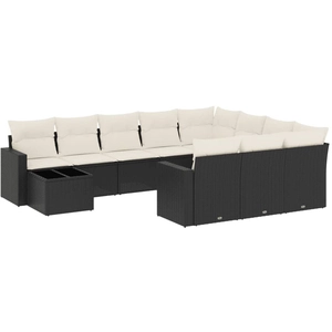 vidaXL Salon de jardin 11 pcs avec coussins noir résine tressée pas cher