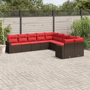 vidaXL Vidaxl Salon De Jardin 10 Pcs Avec Coussins Marron Résine Tressée pas cher