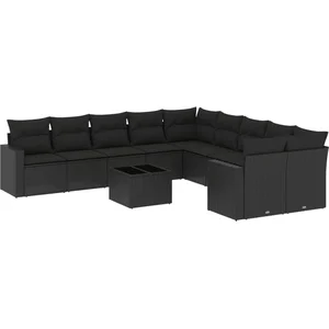 vidaXL Salon de jardin 11 pcs avec coussins noir résine tressée pas cher