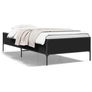 vidaXL Cadre de lit noir 90x200 cm bois d'ingénierie et métal pas cher