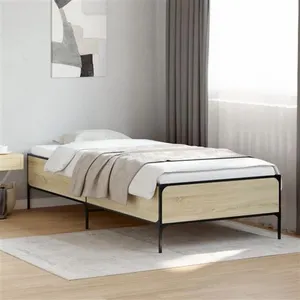 vidaXL Cadre de lit chêne sonoma 90x200 cm bois d'ingénierie et métal pas cher