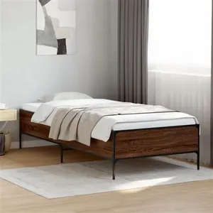 vidaXL Cadre de lit chêne marron 100x200 cm bois d'ingénierie et métal pas cher