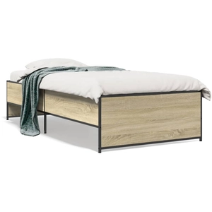 vidaXL Cadre de lit chêne sonoma 90x200 cm bois d'ingénierie et métal pas cher