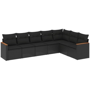 vidaXL Salon de jardin 7 pcs avec coussins noir résine tressée pas cher