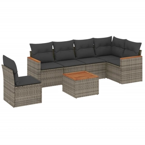 vidaXL Salon de jardin avec coussins 7 pcs gris résine tressée pas cher